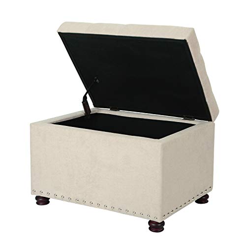 Adeco Classy Cotton Mix Fabric Accents Rectangular Storage Bench Footstool Ottomans & Storage Ottomans, White