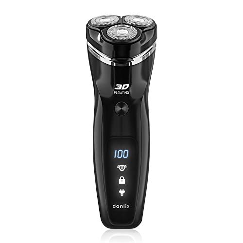 donlix Electric Shaver for Men Rotary Razor Shavers Razors Mens Machine Head Shaving Waterproof Wet Dry Trimmer Blades Rechargeable Battery Cordless Beard Trimmer Silver