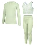 JiAmy Mädchen Yoga Leggings Mädchen Athletic Leggings Training Bras Set Kinder Gym Crop Tank Top Activewear Set für 9-10 Jahre Grün