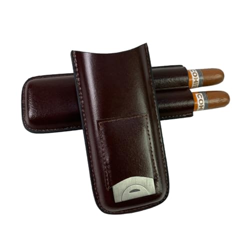 CSENASON Cigar Case with Cigar Cutter, 2 Tubes Cigar Case Leather Travel Cigar Humidor Portable Cigar Box Gift for Men