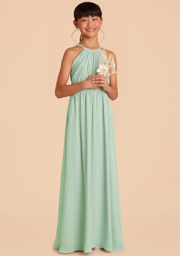 Junior Bridesmaid Dresses Long Halter Chiffon Flower Girls Dresses for Teen PT1142