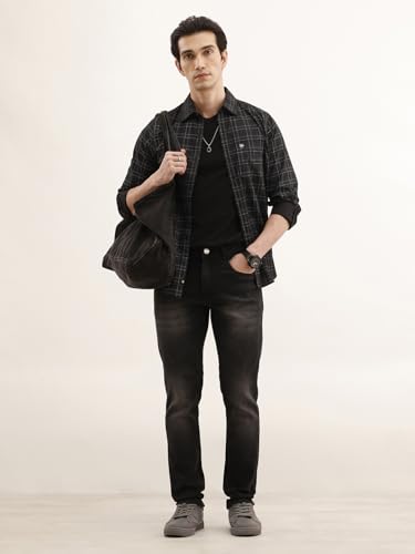 Image of WROGN Men's Cotton Blend Jeans | Solid | Slim Fit