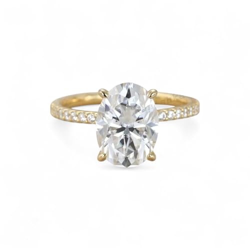 Handcraft Oval Cut Colorless Moissanite Engagement Ring 14k Solid Yellow Gold Art Decon Promise Ring Elegant Statement Jewelry Gift for Wife