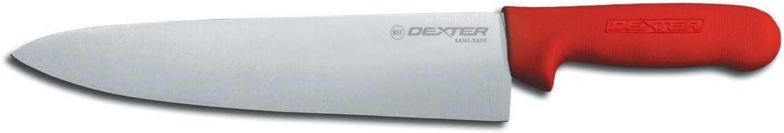 Dexter-Russell 12443R Cook’s Knife, 8" DEXSTEEL High Carbon Stain-Free Steel Blade, Curved Edge Design, Red Textured Polypropylene Handle, NSF Certified, Professional Culinary Kitchen Chef Knife