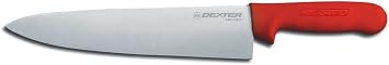 Dexter-Russell 12443R Cooks Knife, 8" DEXSTEEL High Carbon Stain-Free Steel Blade, Curved Edge Design, Red Textured Polypropylene Handle, NSF Certified, Professional Culinary Kitchen Chef Knife