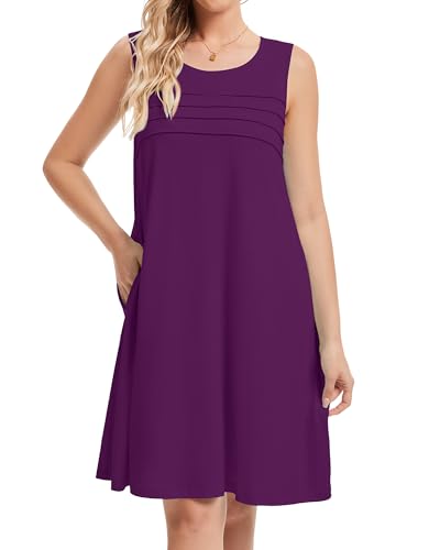 Image of CHICGAL Womens Summer Dresses Casual Loose Pleated Front Tshirt Sleeveless Tank Sundresses with Pockets 2026