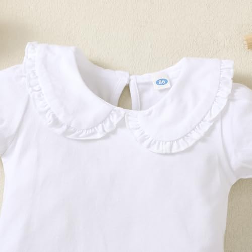 Image of Magic Park 12M-14Y Toddler Short Sleeve T-Shirt Girls Ruffle Blouse Kids Solid Color Tee Casual Tops Holiday Clothes