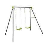 sweeek - Portique balançoire Double en métal BISE. 2 Places. Noir et Vert. Acier. L 217 x P 153 x H 195 cm