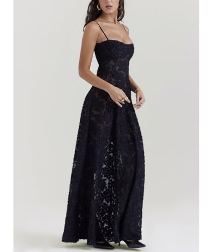 Image of ECDAHICC Women's Summer Boho Cowl Neck Floral Cocktail Party Maxi Dresses High Waist Ruffled Beach Sundress