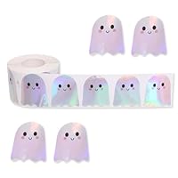 Penitue 500pcs Halloween Ghost Stickers, Boo Cute Halloween Ghost Stickers Roll Holographic Waterproof Self-Adhesive Decals Decor Party Favors for Envelope Journal