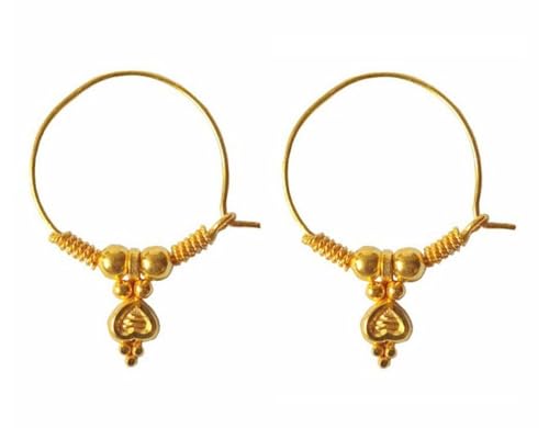 Boucles d'oreilles créoles or jaune 22K cœur suspendu de prestige