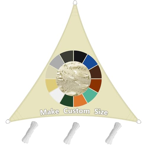 Sonnensegel Wasserdicht Dreieckig,20 Längen und 99 Breiten Zur Auswahl,98% UV-Schutz, Reißfest & Wetterfest, PES Polyester inkl Befestigungsseile für Terrasse und Garten-1.6X1.6X1.6m Beige