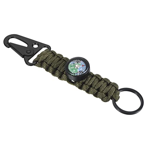 PATIKIL Paracord Keychain, Braided Lanyard Key Clip Holder Leather Belt Survival Keychains with Compass for Keys Men, Women, Green