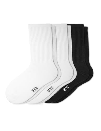 Image of HUE Women's Casual Ribbed Must-have Crew Lightweight Athletic Socks 3 Pair Pack