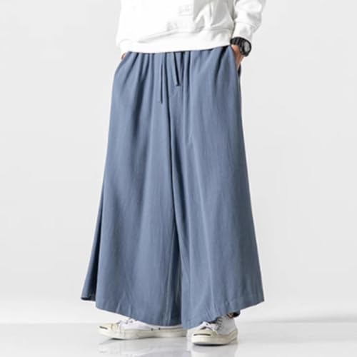 HZCX FASHON Mens Womens Pleated Wide-Leg Loose Skirt Pants Palazzo Cotton and Linen Blend Trousers2