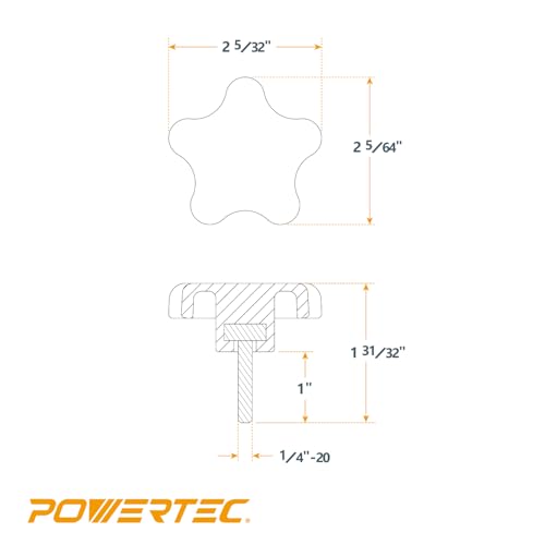 Image of POWERTEC 10 Pack 1 /4 inch-20 5 Star Knobs with 1 inch Threaded Stud, Thumb Screw Knobs with bolts for Lawn Mower, Umbrella Base, Woodworking Tools & Jigs, Clamps (QNB3006-P2)