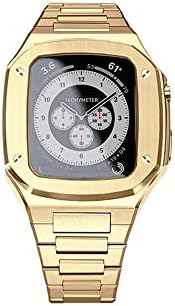 TONECY Stainless Steel case Strap for Apple Watch Series 8 7 6 SE 5 4 iwatch Band 45mm 44mm Protector Metal Cover smartwatch Accessories (Color : Gold, Size : 44mm for 6/5/4/SE)