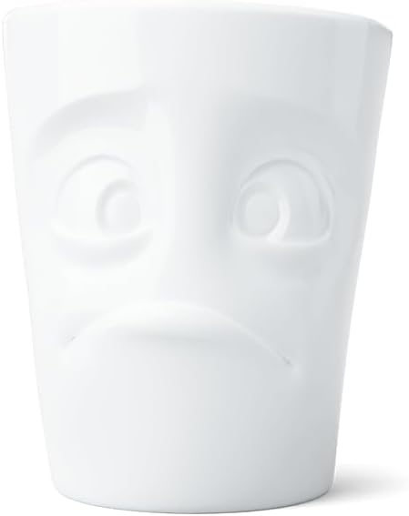 FIFTYEIGHT PRODUCTS TASSEN Porcelain Mug with Handle, Baffled Face Edition, 11 oz. White (Single Coffee Mug) Coffee Cup