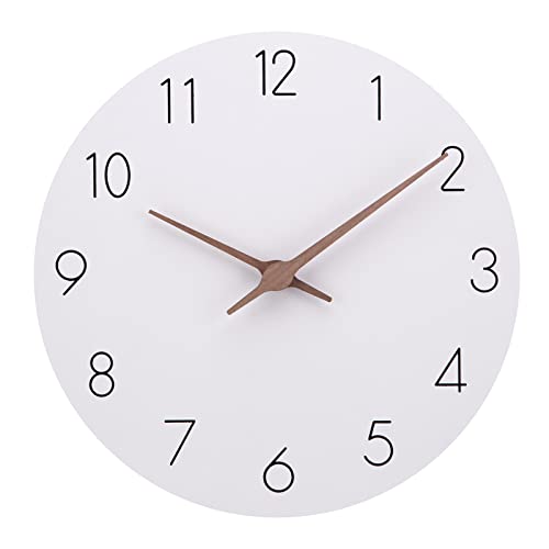 ACCSHINE Reloj de pared silencioso de madera de 30 cm para decoración del hogar, sala de estar, cocina, reloj moderno de números grandes (12 pulgadas, blanco)