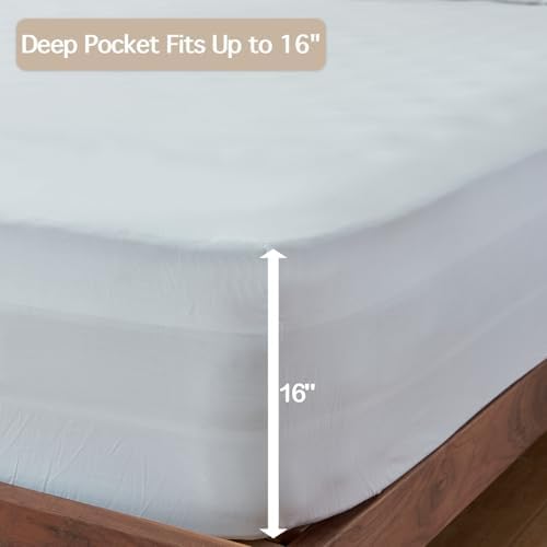 100% Viscose Derived from Bamboo Fitted Sheet Queen Size Only – 16 Inch Deep Pocket, Luxury Soft, Cooling & Breathable for Hot Sleepers ([White]) - Thumbnail 3