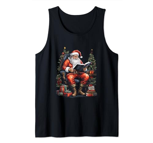 Libro de lectura de Papá Noel, divertido pijama de Navidad, humor festivo Camiseta sin Mangas