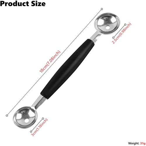 Honhpd Double-Sided Fruit Melon Baller Spoon, 2 In 1 Stainless Steel Melon Ballers Melon Scoop For Watermelon Cantaloupe Ice Cream,18Cm, Black/Silver #TOP4