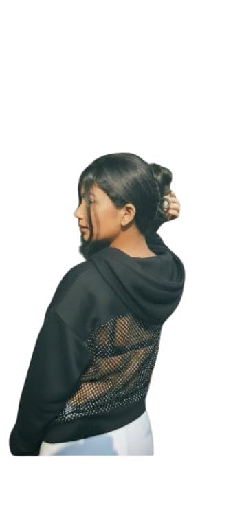 Image of Women's Hooded Sweatshirt with Mesh Back Panel | Full Sleeve Casual Hoodie for Winter & Streetwear