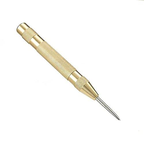 AIMALL 5.12-Inch Heavy Duty Automatic Center Punch Tool, Brass Bodied Spring-Loaded Auto Punch, Hand Tool for Wood and Thin Metal, No Hammer Needed, Adjustable Pressure