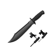 LANCERGEAR Survival Hunting Knife with Sheath, 15" Stainless Steel Fixed Blade, Black Rubber Non-sli
