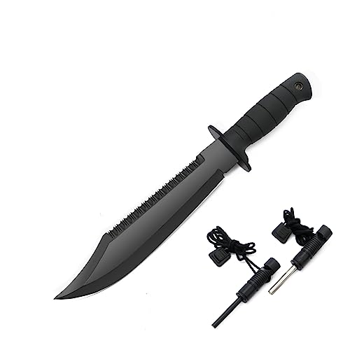 Lancergear Survival Hunting Knife With Sheath, 15" Stainless Steel Fixed Blade, Black Rubber Non-Slip Handle, Suitable For Camping, Hunting And Adventure, Cool Knife Gift For Men #TOP19