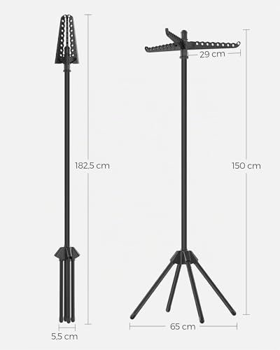 SONGMICS Étendoir à Linge, Séchoir sur Pied, 3 Bras Rotatifs pour Cintres, 4 Pieds, pour l'Intérieur, Acier Inoxydable, Hauteur 150 cm, Noir LLR510B01 – vue 5