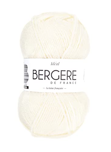 Bergère de France - IDÉAL pelote de laine à tricoter et crochet (50g) 4 mm - 40% de Laine Peignée - Fabriqué en France - Fil Polyvalent, Chaud et Résistant - Blanc (MEIJE)