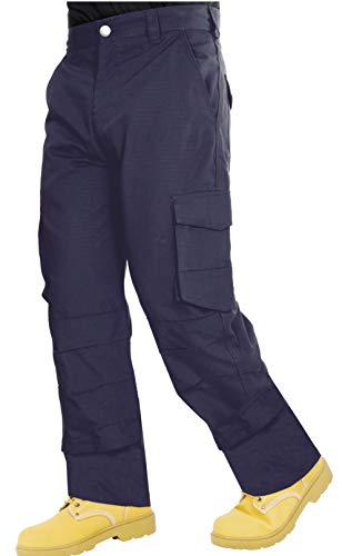 Endurance Ripstop Cargo Combat Tradesman Action Trouser with Security Zip Pocket and Knee Pad Pockets - 34R (Navy, 34W/31L)