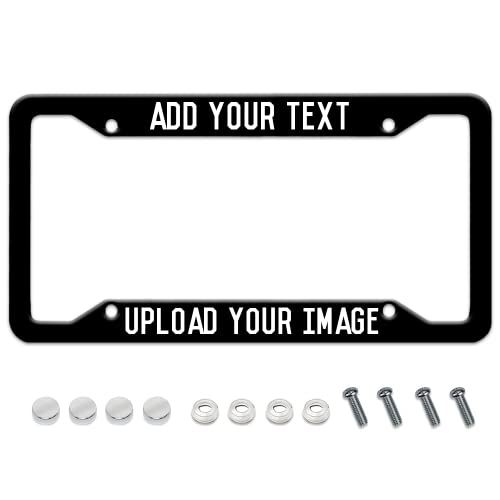 License Plate Frame 4 Holes Custom License Plate Holder Personalized Custom Add Text Any Image Logo License Plate Frame for Front Car Tag Cover Aluminum with Screw Caps 6.3x12.3 inches