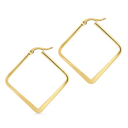 555Jewelry Stainless Steel Geometric Large Square Hoop Statement Earrings for Women