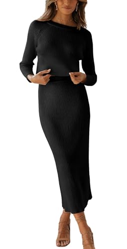 Image of chouyatou Women's Ribbed Sweater Sets Crop Top and Maxi Bodycon Skirt Sets 2 Piece Outfits