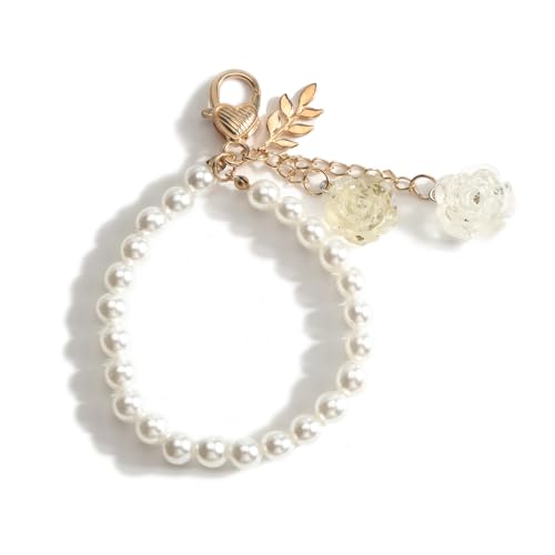 SHTALHST Pearl Wristlet Keychain with Rose Charm Elegant Women Accessory