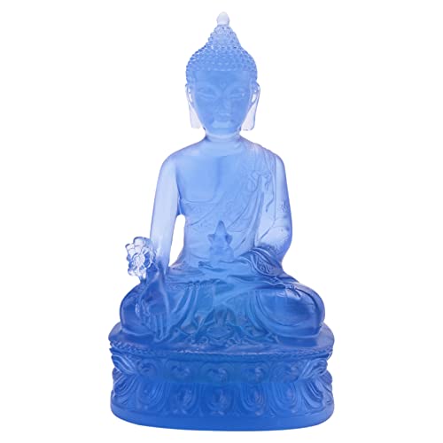 Fozriybefy Estatua de Buda de Medicina Tibetana, Resina Translúcida Escultura Buda Meditación Coleccionista Espiritual StüCk - Azul