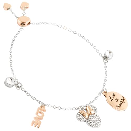 Disney Minnie Mouse Bracelet for Girls with Charms - Minnie Mouse Gifts (Silver Minnie Bracelet)