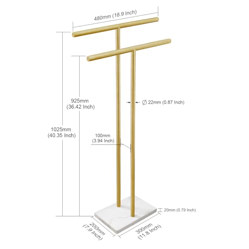 40-Inch-Standing-Towel-Rack-for-Bathroom-Floor-Double-T-Shape-Bath-Sheet-Holder-with-Marble-Design-Base-Towel-Rack-Freestanding-Next-to-Tub-or-Shower-Towel-Holder-Stand-SUS304-Brushed-Gold