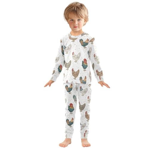 Pajama Sets Long Sleeve Chicken Pattern with Colors Soft Comfy Sleepwear 2 Piece PJS 3-8T2