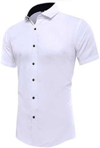 Musen Men Dress Shirt Short Sleeve Slim Fit Solid White Bussiness Shirts 42