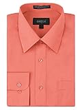 Omega Italy Men's Long Sleeve Dress Shirt Solid Color Regular Fit 25 Colors Coral