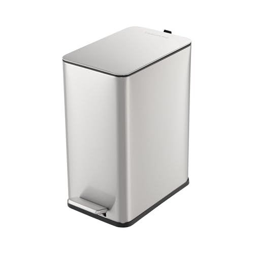 TARUNMO Cubo de basura de cocina de acero inoxidable, 10 l, con pedal de pie, cubo de basura para baño, con tapa y barril interior, para cocina, baño, jardín
