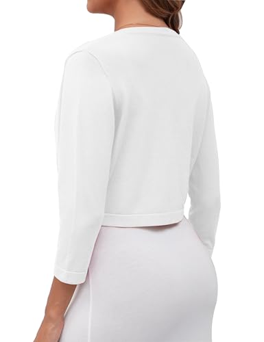 Image of Women's Cropped Cardigans Sweaters 3 /4 Sleeve Crewneck Open Front Bolero Shrugs for Women, S-XL