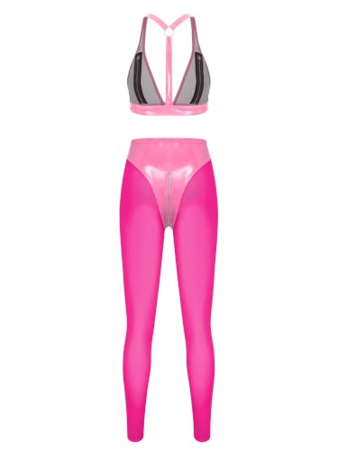 Conjunto de dos piezas con bralette de cremallera frontal y pantalones efecto látex 4