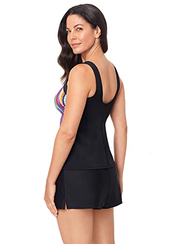 Reebok Women's Swimwear Sport Fashion Glasswork Bust Minimizing Soft Cup Tankini Bathing Suit Top3