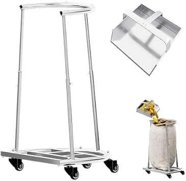 Portable Grain Bag Filler Stand with Shovel, Adjustable Metal Holder for Garden and Outdoor Use, Reusable Agricultural Support Cart