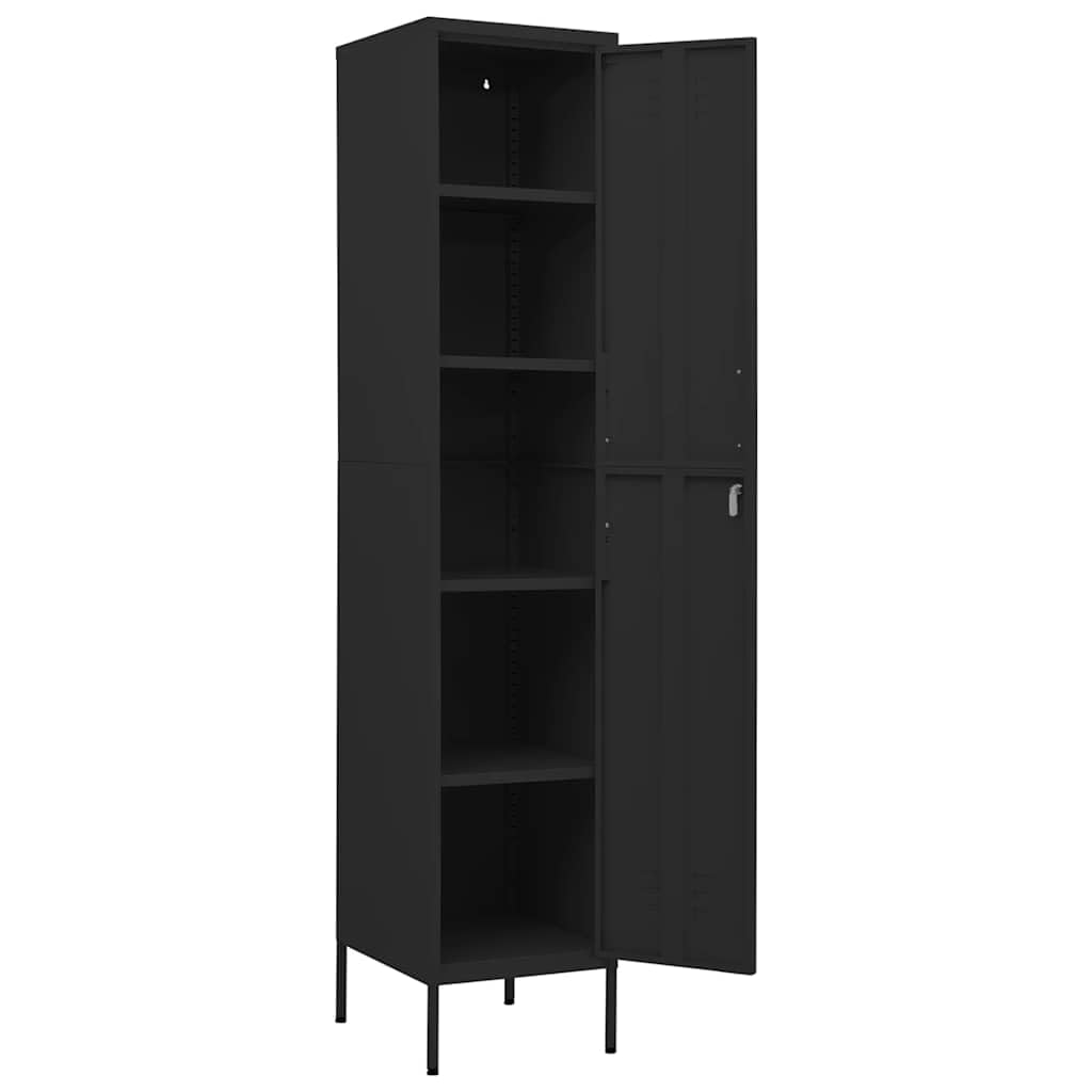 Armadio nero 35 x 46 x 180 cm in acciaio – Armadio in metallo con serratura con 4 ripiani e fessure di ventilazione per ufficio, palestra, scuola e archivio