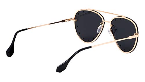 Brooklyn Rimless Oversized Studded Aviators Sunglasses Riveted Fashion Men Women AV-16723